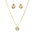 Conjunto Coração Zircônia Gaia Banho Ouro 18K