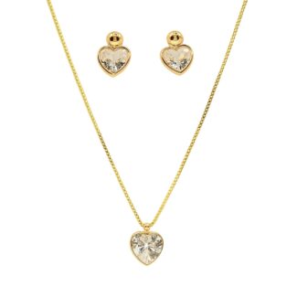 Conjunto Coração Zircônia Gaia Banho Ouro 18K