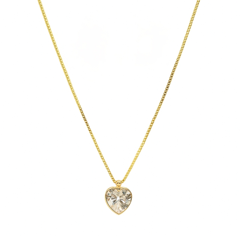 Conjunto Coração Zircônia Gaia Banho Ouro 18K