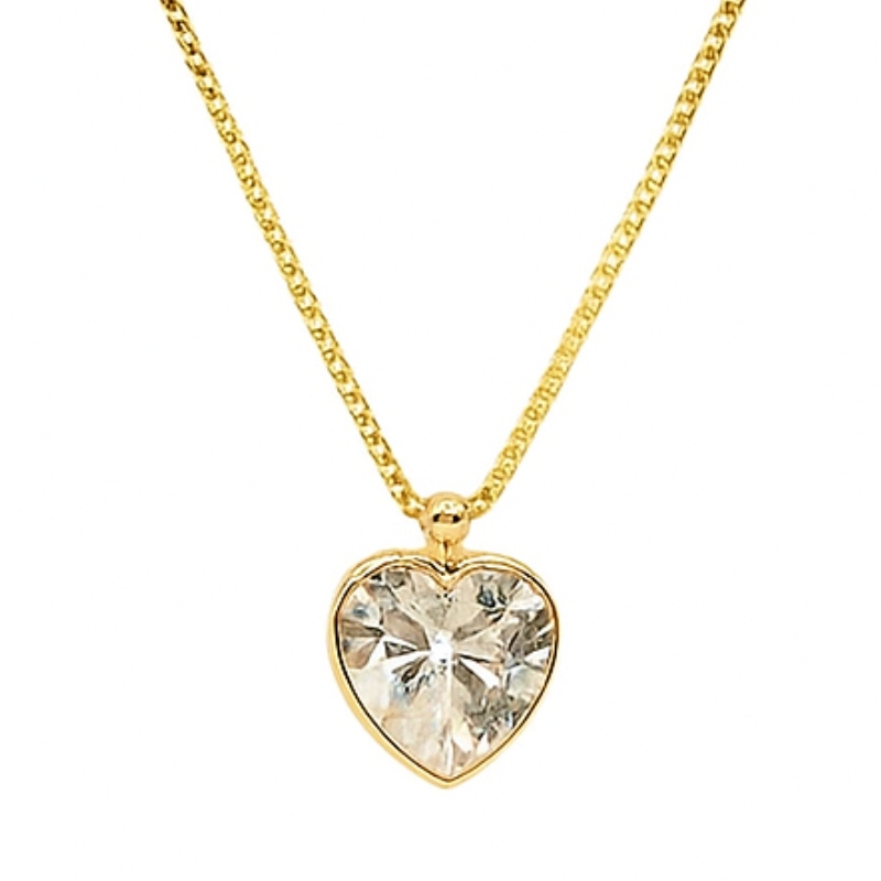 Conjunto Coração Zircônia Gaia Banho Ouro 18K