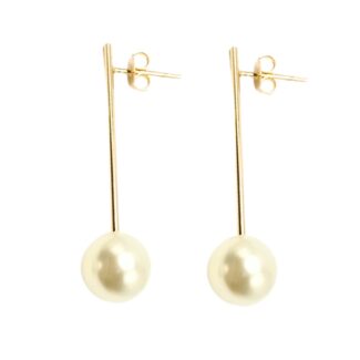 Brinco Lua Pendente Perola Banho Ouro 18K
