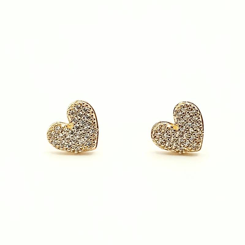 Brinco Lyra Coração Micro Zircônias Banho Ouro 18K