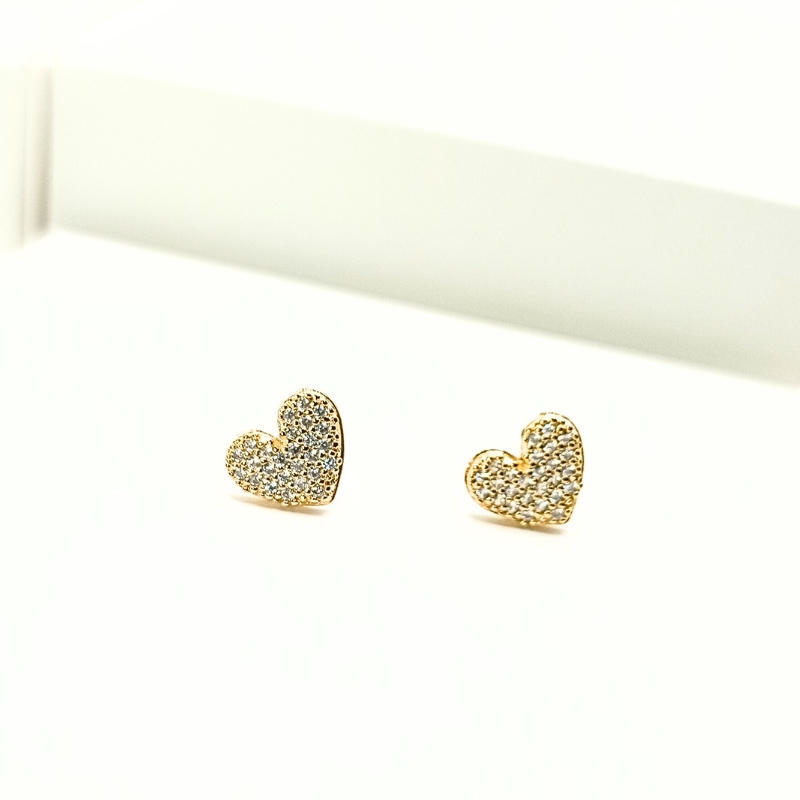 Brinco Lyra Coração Micro Zircônias Banho Ouro 18K