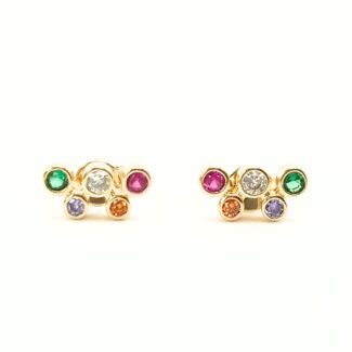 Brinco Sofia Zircônias Coloridas Banho Ouro 18K