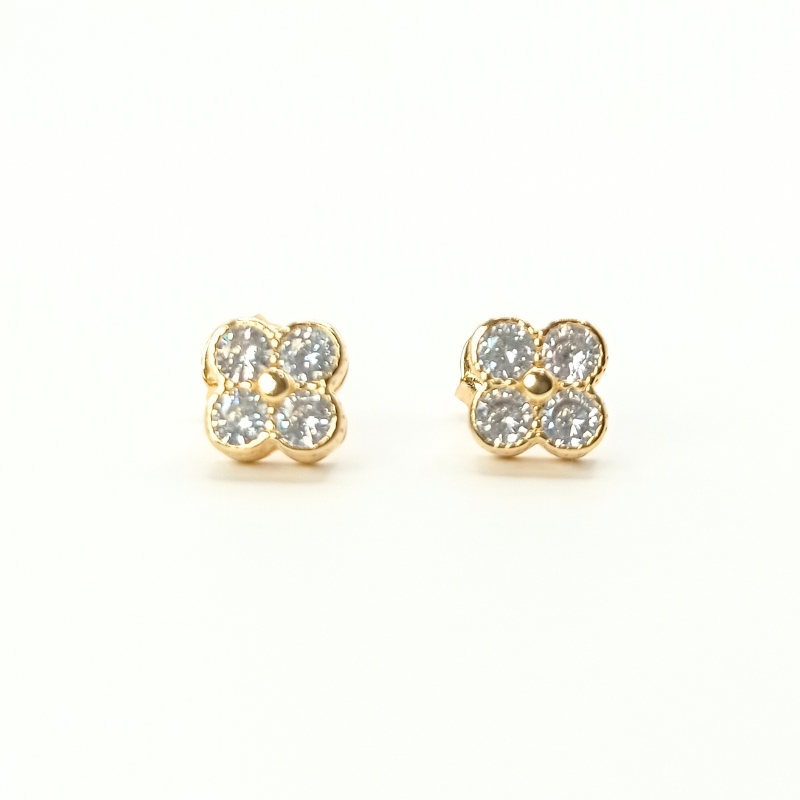 Brinco Sofia Trevo Zircônias Banho Ouro 18K