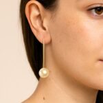 Brinco Lua Pendente Perola Banho Ouro 18K