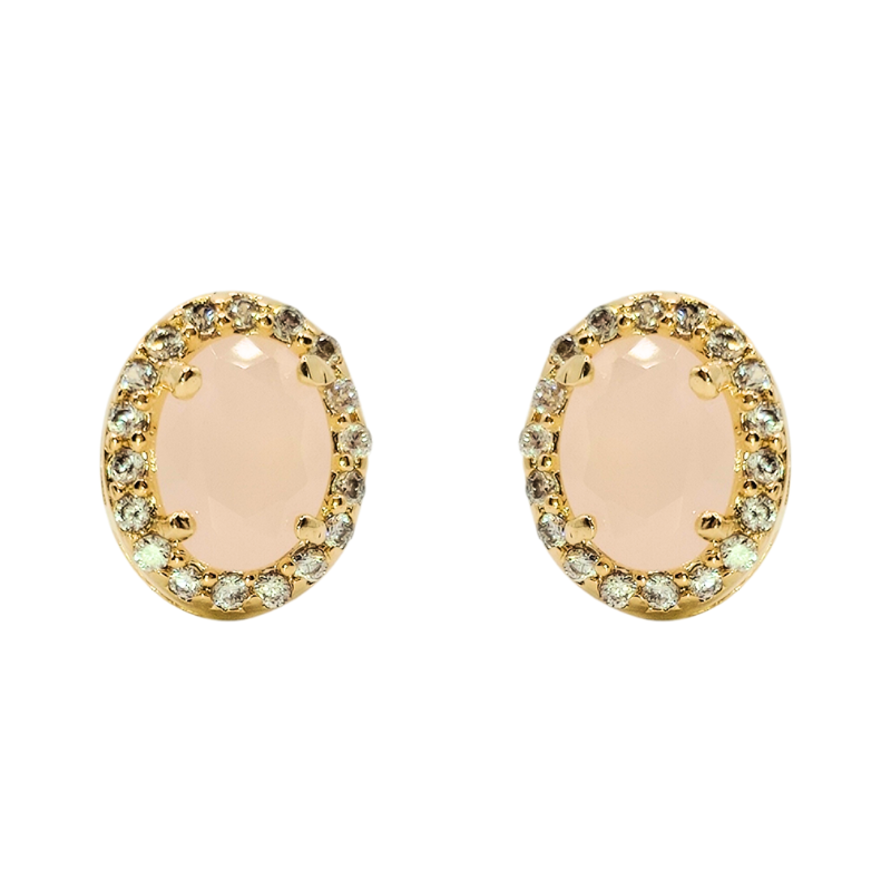 Conjunto Aurora Princesa Quartzo Rosa Banho Ouro 18K